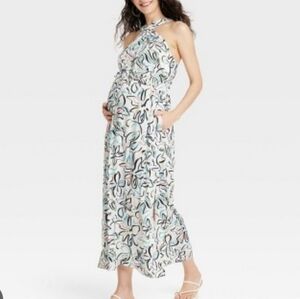 ❤️10/$16 New Maternity Abstract Print Halter Maxi Dress